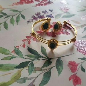 New 14K Gold plated bracelet and earring with beautiful green diamonds.